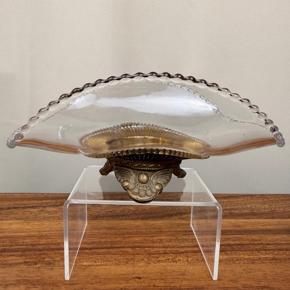 Antique EAPG US Glass Colorado Gold Gilt Footed  Bowl c.1897 Victorian